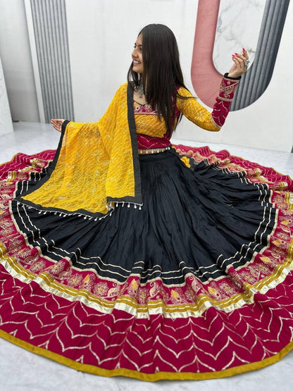 RangBhoomi Navratri Special Pure Cotton Embroidered Lehenga Choli with 6m Flair and Heavy Dupatta
