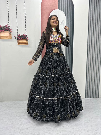 Exclusive 9-Meter Flair Navratri Special Lehenga Choli by RangBhoomi – Pure Fox Georgette with Elegant Thread Embroidery