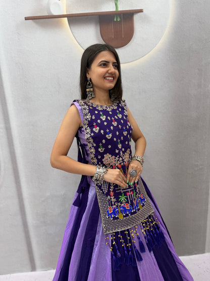 RangBhoomi Navratri Special Vichitra Silk Lengha Choli – Fully Stitched with Heavy Thread & Sequence Work