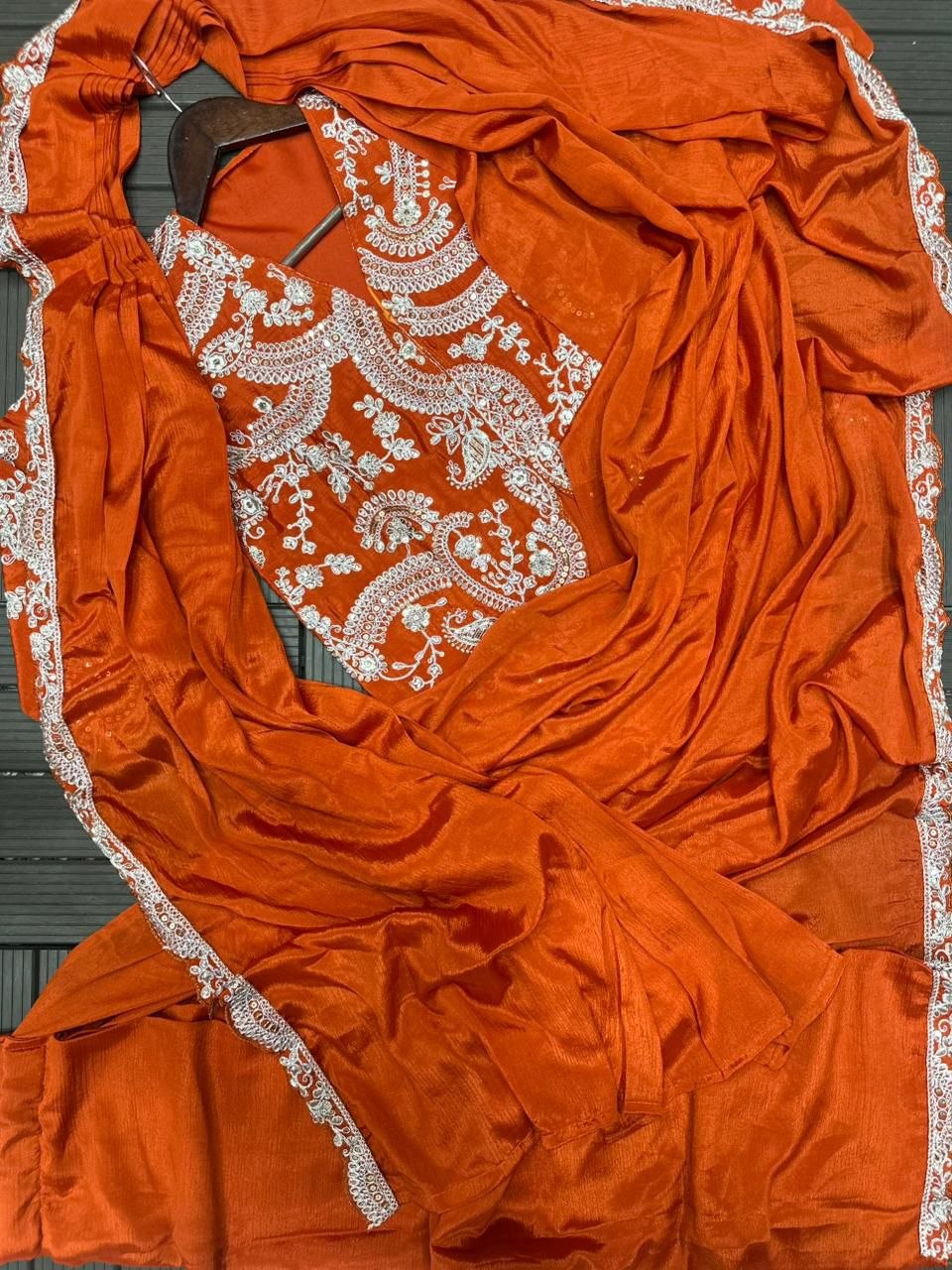 Elegant Ready-to-Wear Saree with Full Embroidered Sequined Jacket in Luxurious Heavy Chinon Fabric
