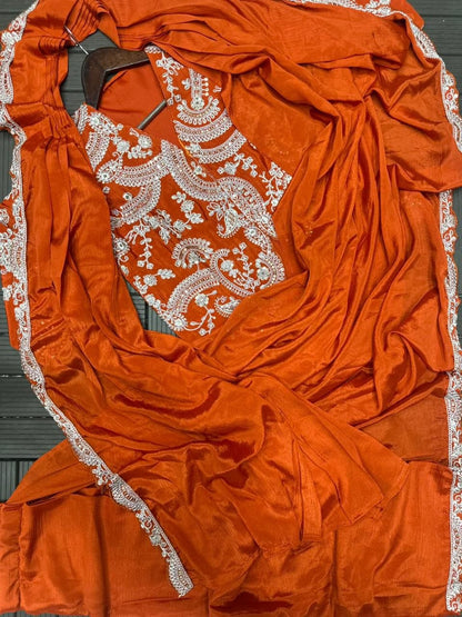 Elegant Ready-to-Wear Saree with Full Embroidered Sequined Jacket in Luxurious Heavy Chinon Fabric
