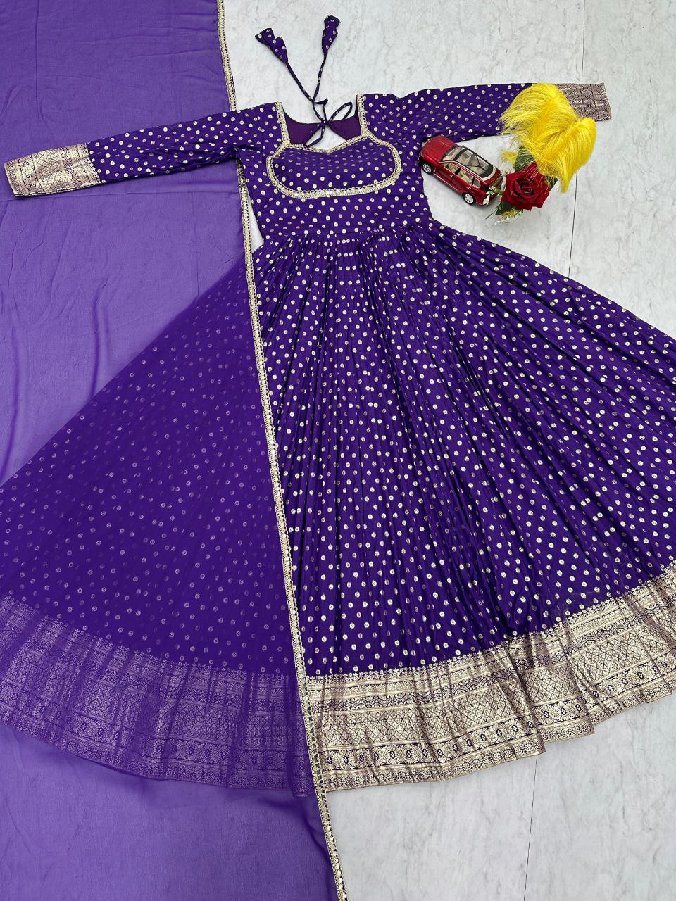 Elegant New Jacquard Gown with Fox Georgette Dupatta – Fully Stitched, Comfortable Fit