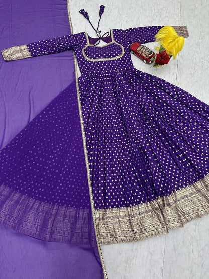 Elegant New Jacquard Gown with Fox Georgette Dupatta – Fully Stitched, Comfortable Fit