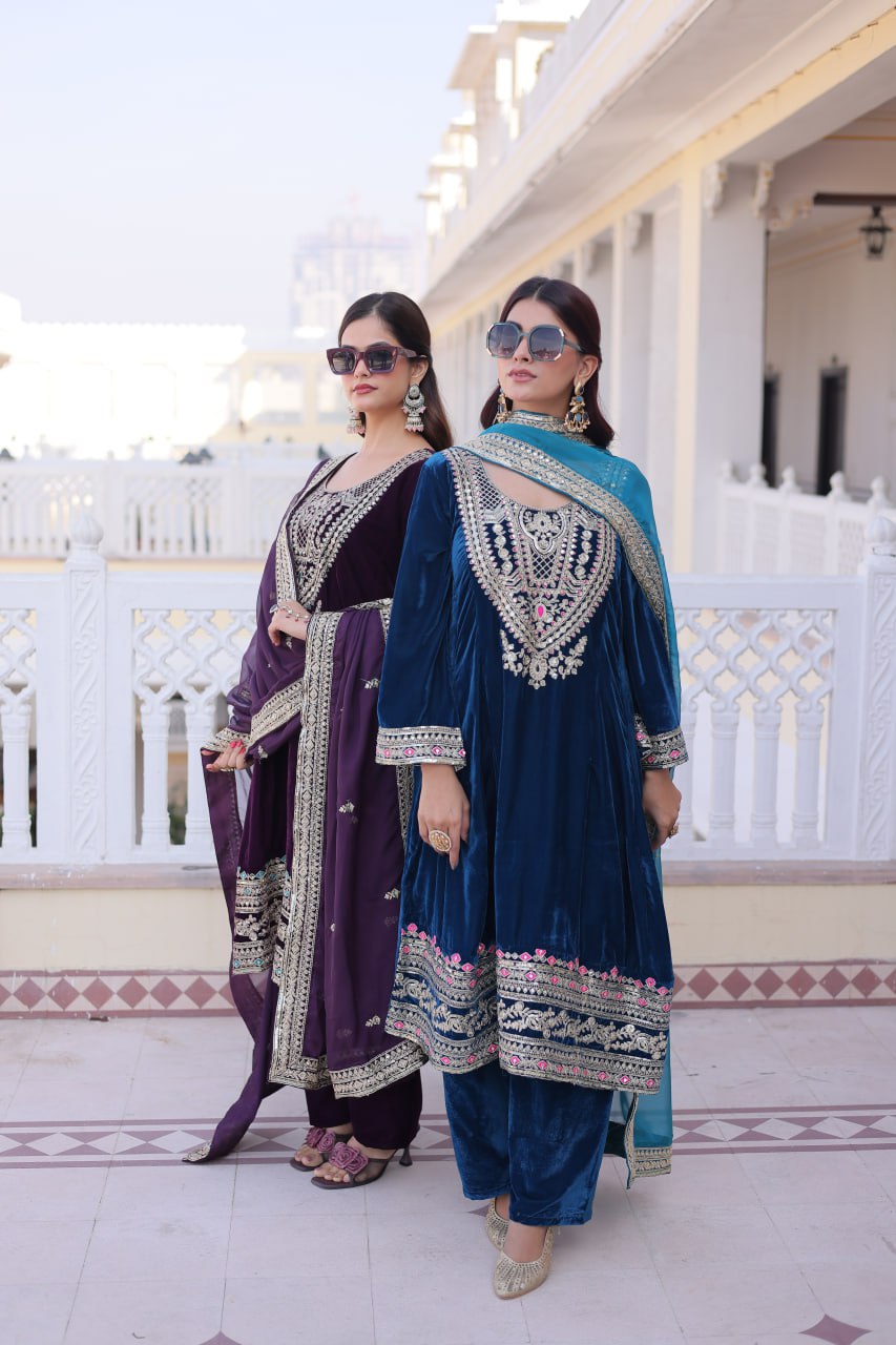 RangBhoomi Ready-to-Wear Velvet Top and Pant Set with Elegant Dupatta - Collection 2026