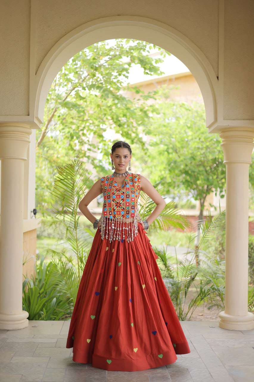 RangBhoomi Navratri Festive Cora Cotton Lehenga Set with Embroidered Blouse