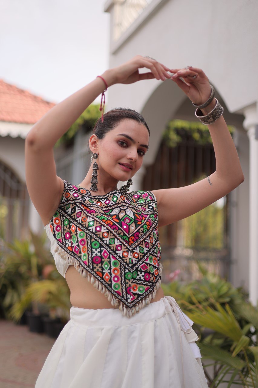RangBhoomi Navratri Lehenga Choli Collection 2026 — Roman Fabric with Kutchi Embroidery