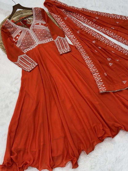 Premium Ready-to-Wear Georgette Gown and Dupatta Set with Luxurious Embroidery