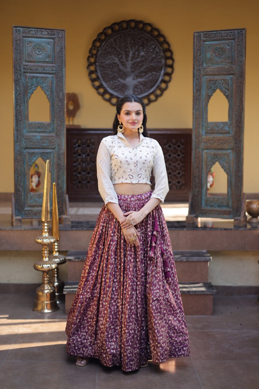 RangBhoomi Elegant Cosmos Jacquard Lehenga Choli Set with Embellished Blouse