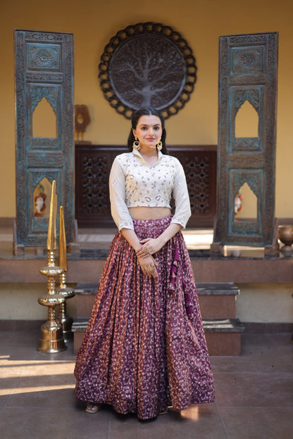 RangBhoomi Elegant Cosmos Jacquard Lehenga Choli Set with Embellished Blouse