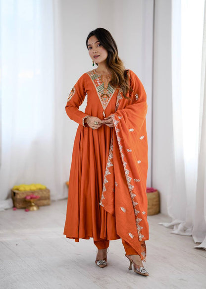RangBhoomi Elegant Embroidered Sequence with Real Mirror Designer Anarkali Three Piece Set