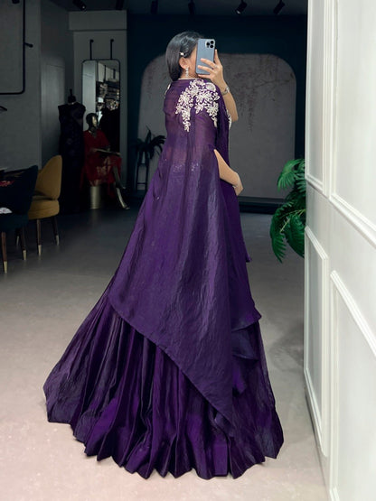 Elegant Cape-Style Lehenga Set in Fendi Silk with Beaded and Embroidered Details