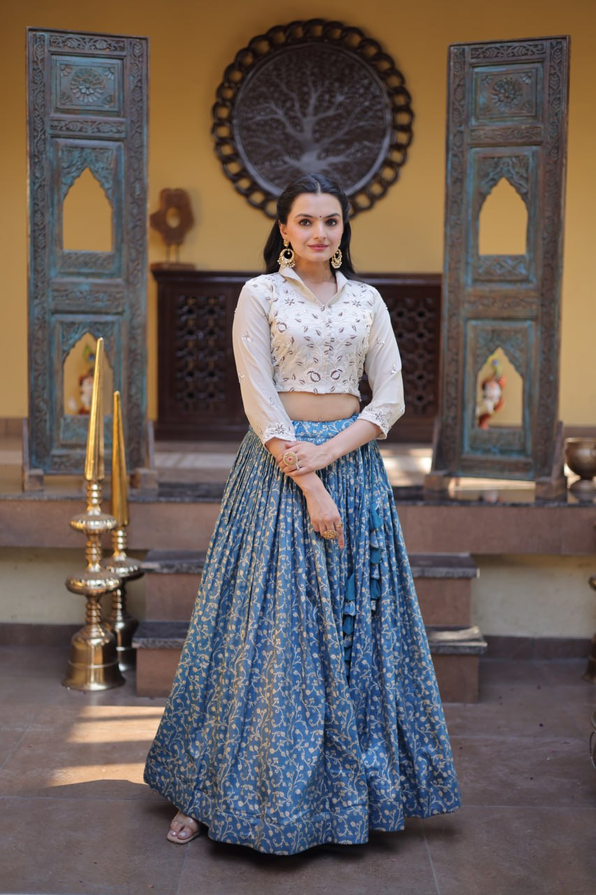 RangBhoomi Elegant Cosmos Jacquard Lehenga Choli Set with Embellished Blouse