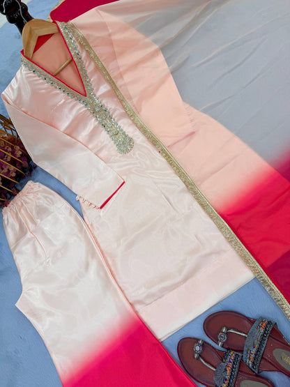Launching New Designer Party Wear Look Pure Roman Glass Top & Elegant Palazzo with Dupatta Set