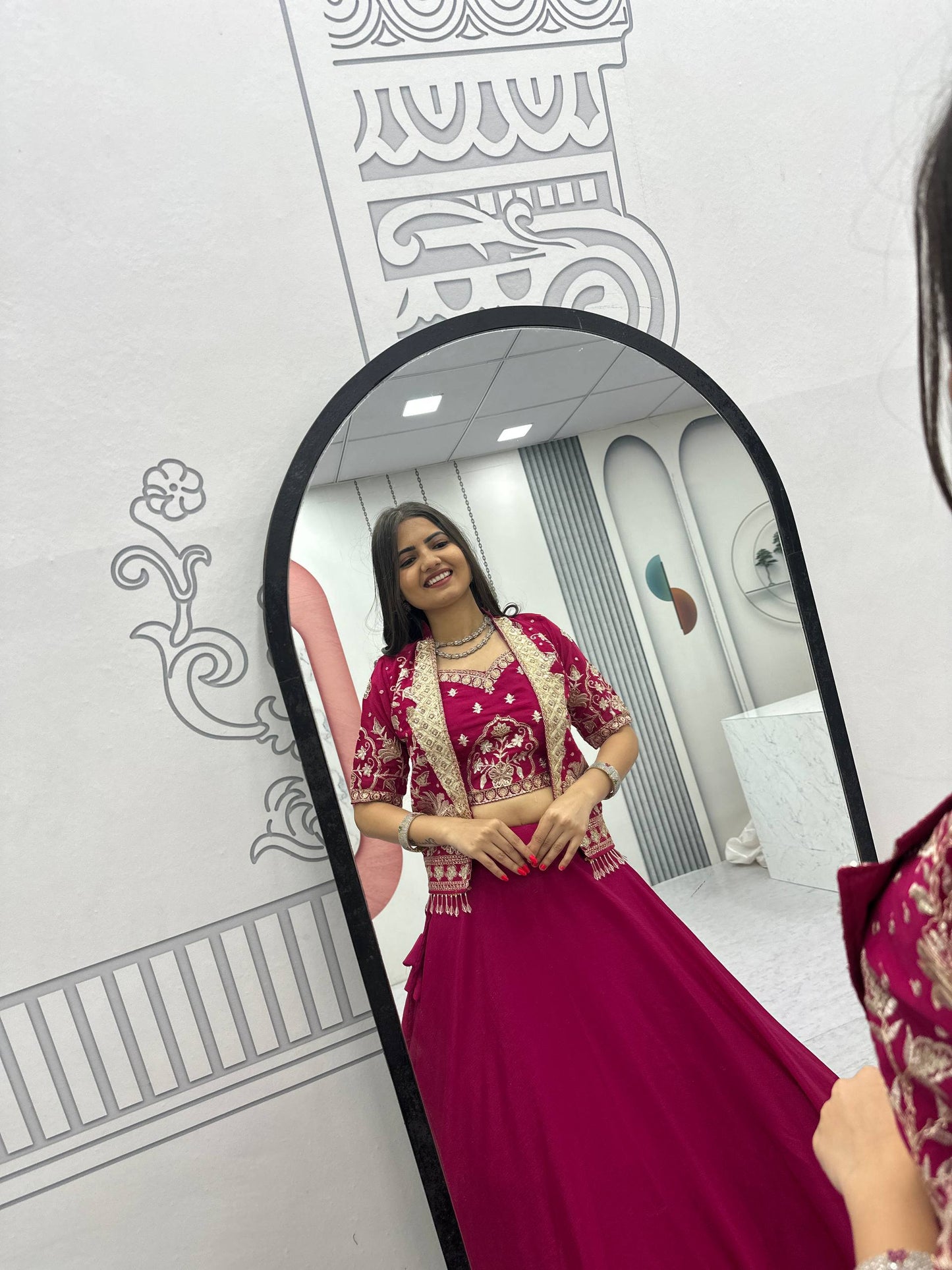 RangBhoomi Festival Special Embroidered Chinon Crop Top Set with Lehenga and Jacket