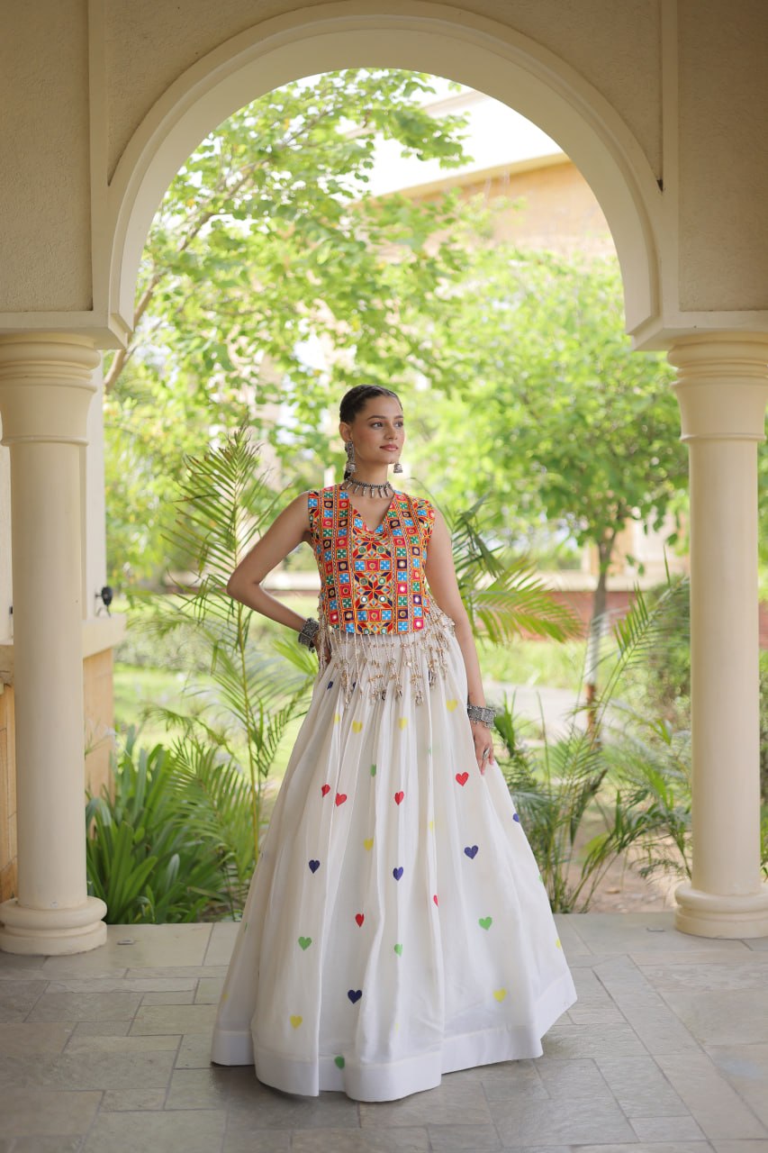 RangBhoomi Navratri Festive Cora Cotton Lehenga Set with Embroidered Blouse