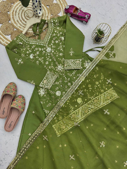 Exclusive Designer Party Wear Collection - Elegant Full-Stitched Shimmer Silk Lehenga Ensemble