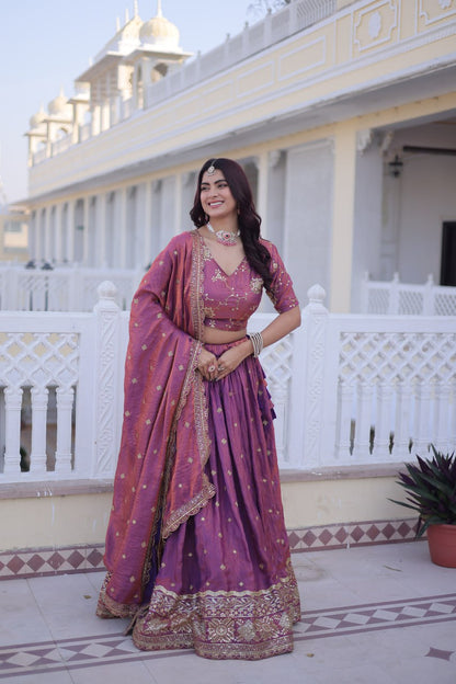RangBhoomi Elegant Lehengha Choli Dupatta Set in YSL Silk with Sequins and Zari Embroidery