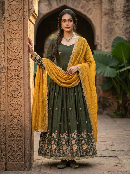 Elegant Fendi Silk Gown with Heavy Sequin and Zari Embroidery, Paired with Matching Dupatta – Collection 2026