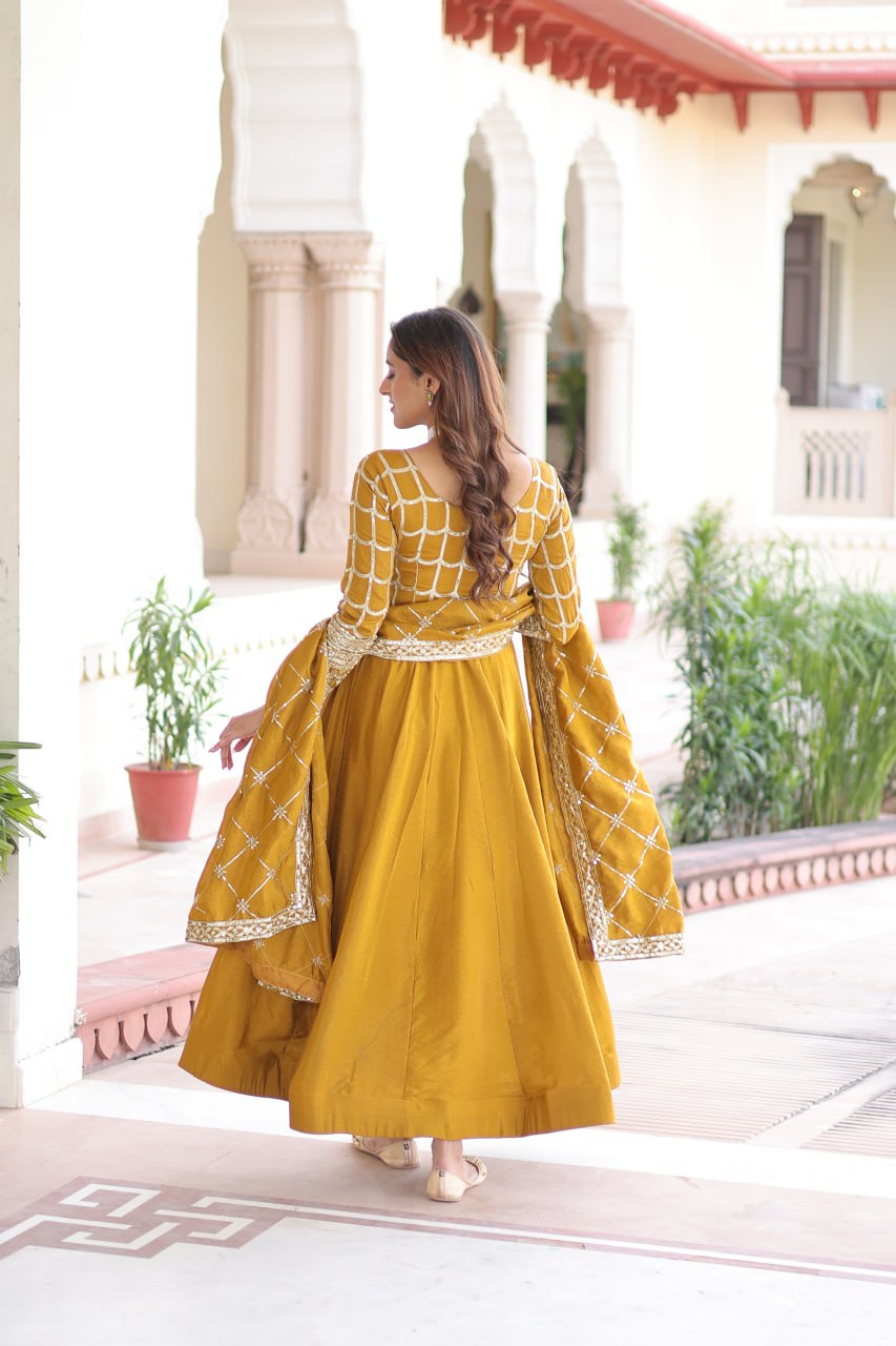 RangBhoomi Premium Ready-to-Wear Embroidered Gown and Dupatta Set
