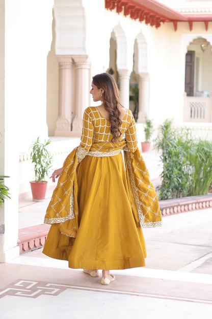 RangBhoomi Premium Ready-to-Wear Embroidered Gown and Dupatta Set