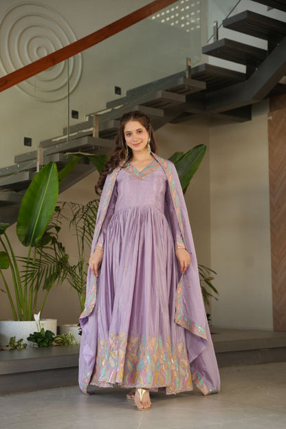 Embroidered Grace Gown & Dupatta – Luxe Fusion Wear for Modern Elegance