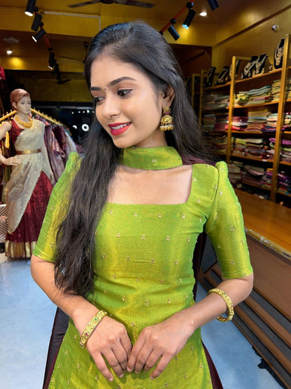 RangBhoomi Premium 5000 Series Elegant Natural Crepe Silk Ethnic Ensemble with Beaded and Threadwork Detailing