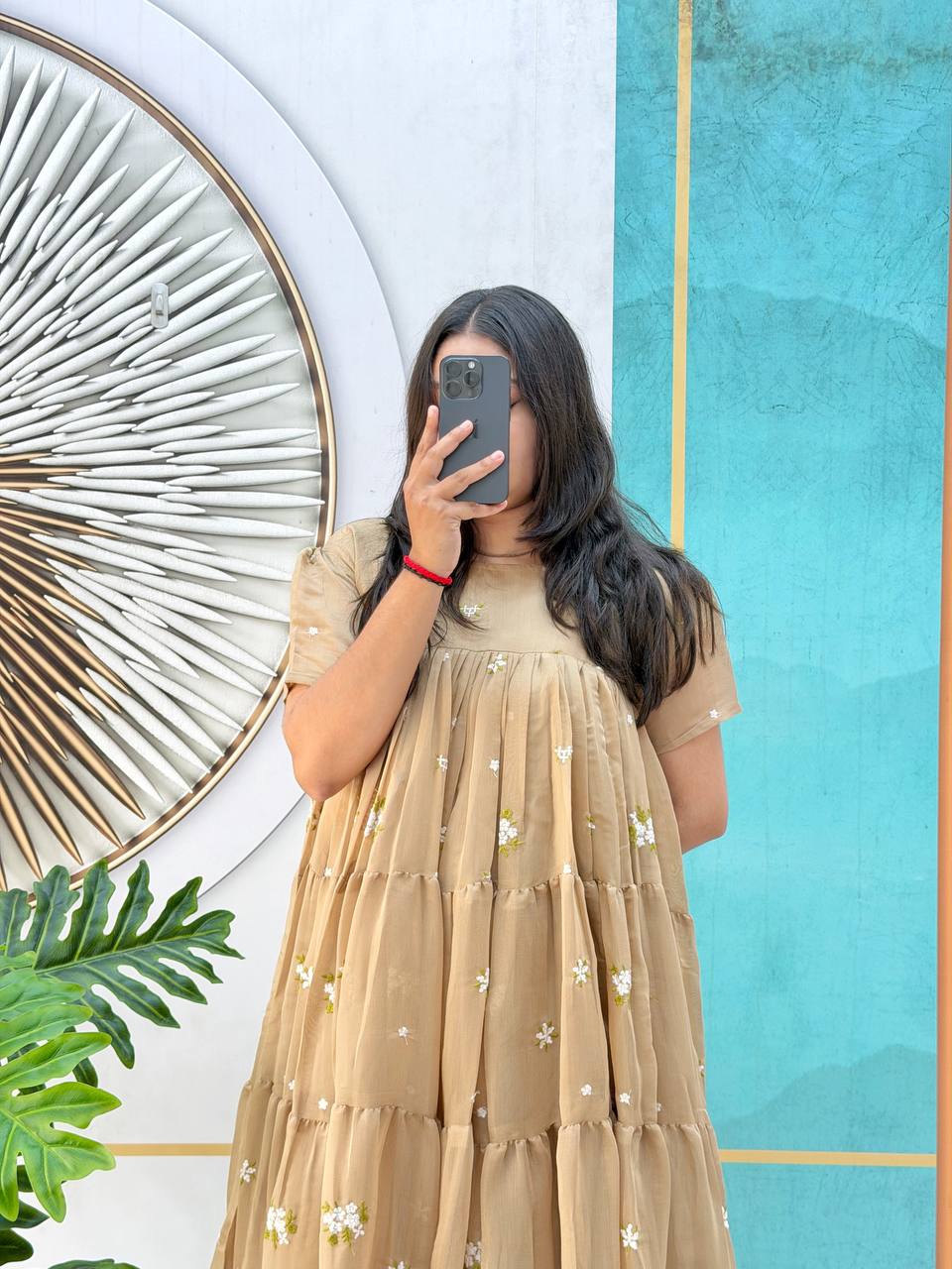 Elegant Floral Mull Cotton Chanderi Midi Gown for Summer – Embroidered, Fully Stitched, Available in Multiple Sizes