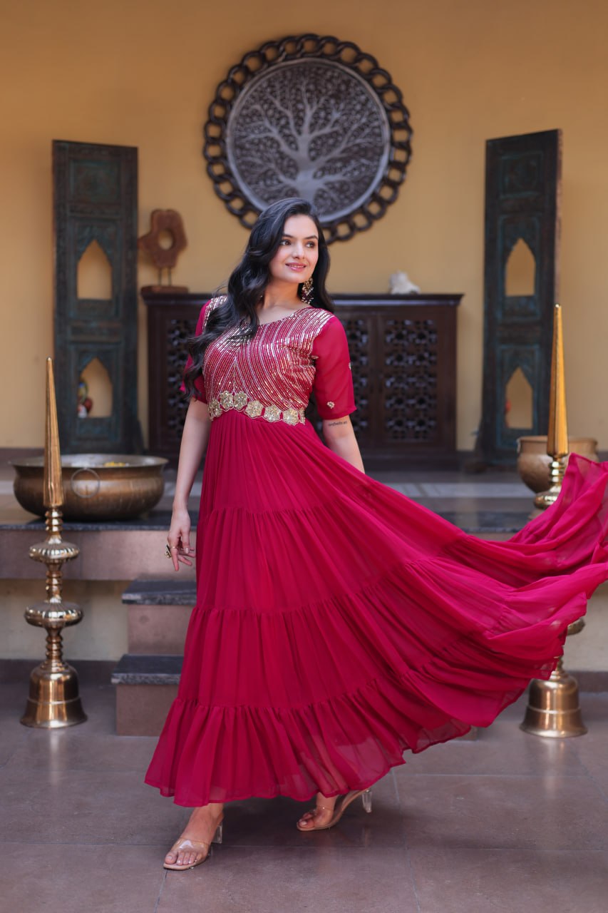 RangBhoomi Premium Designer Ready-to-Wear Gown Collection in Red and Pink
