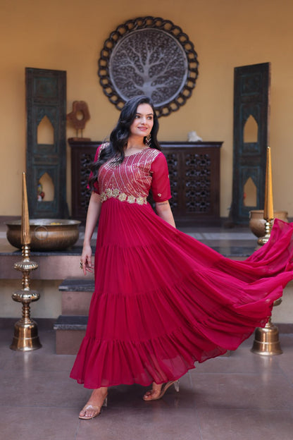 RangBhoomi Premium Designer Ready-to-Wear Gown Collection in Red and Pink