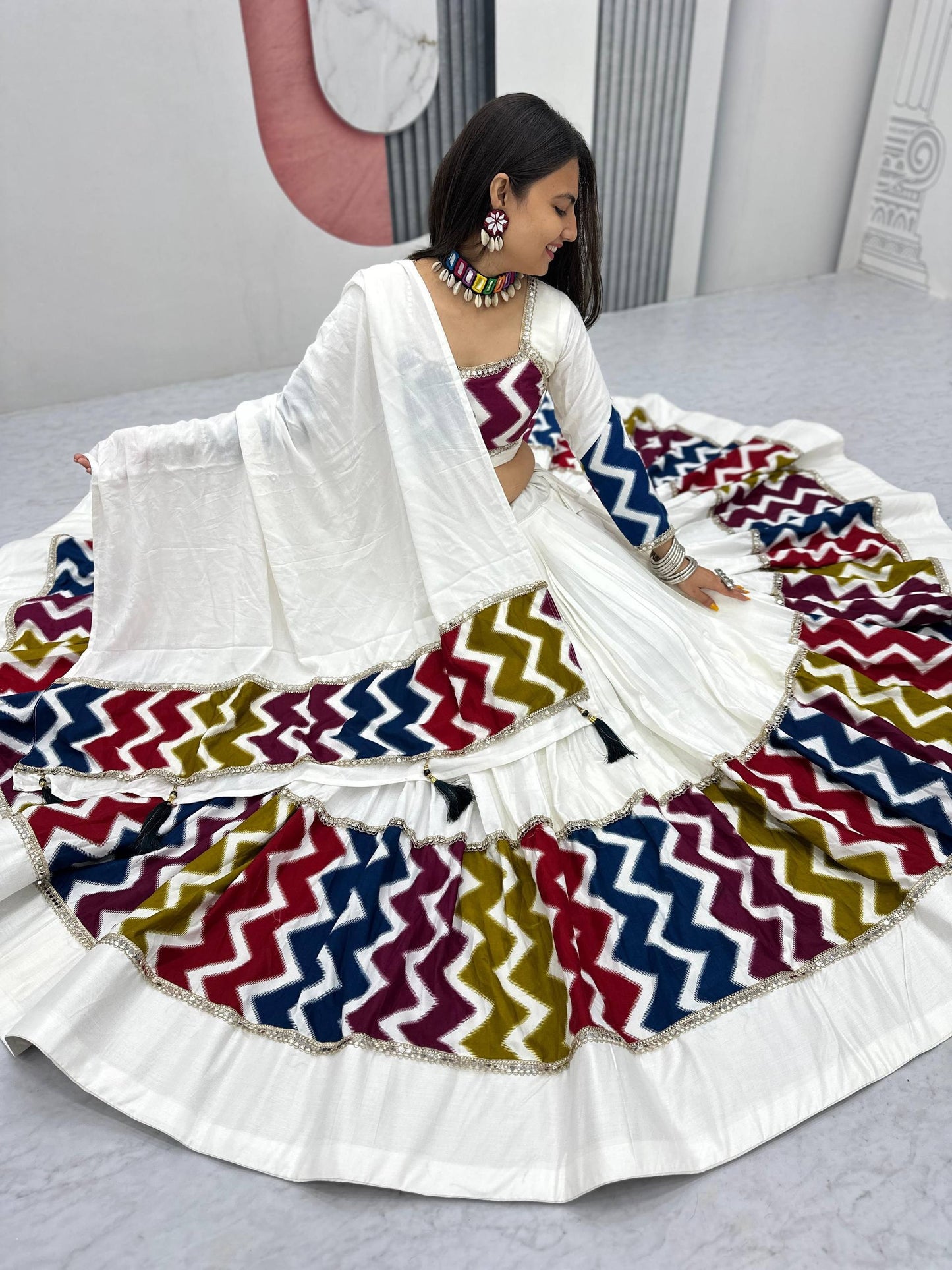 Navratri Special Pure Cotton Lehenga Choli Set with 6-Meter Flair, Fully Stitched Comfort Fit