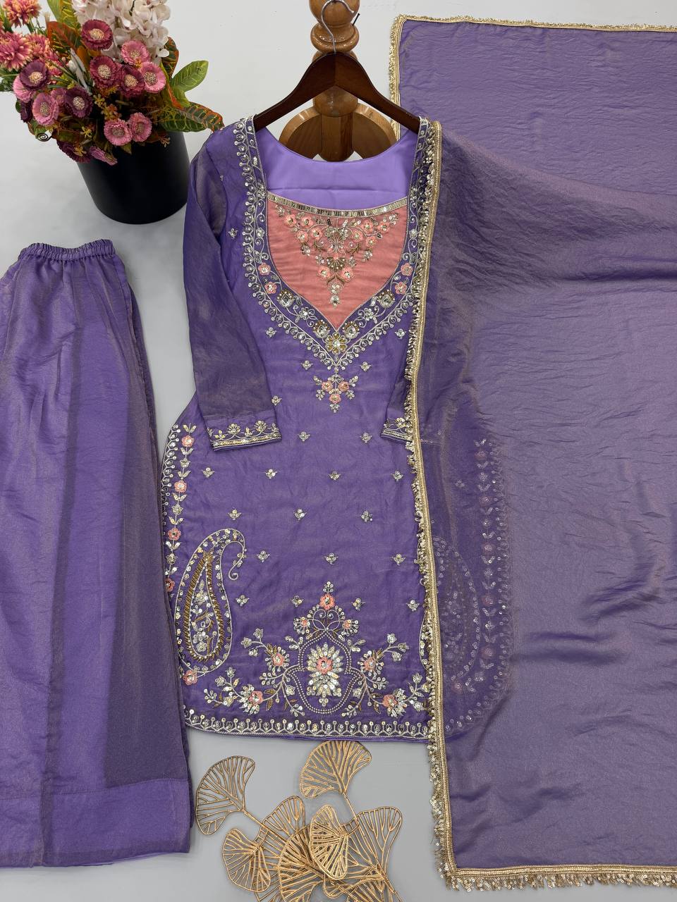 RangBhoomi NC Moss Designer Embroidered Top-Bottom & Dupatta Set — Fully Stitched Ready to Wear
