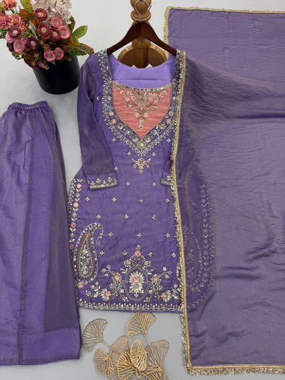 RangBhoomi NC Moss Designer Embroidered Top-Bottom & Dupatta Set — Fully Stitched Ready to Wear