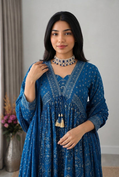 RangBhoomi Pure Cotton Anarkali Suit Set - 4 Piece Ready-to-Wear Ensemble