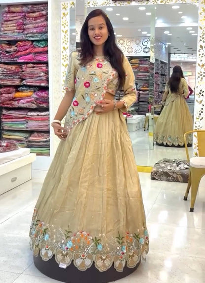 Rangbhoomi Festive Embroidered Crop Top with Lehenga, Jacket & Dupatta