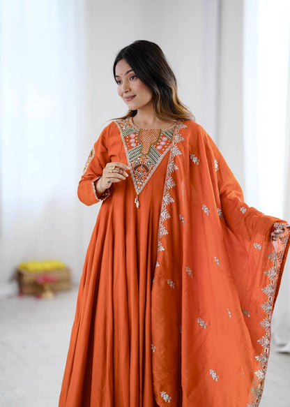 RangBhoomi Elegant Embroidered Sequence with Real Mirror Designer Anarkali Three Piece Set