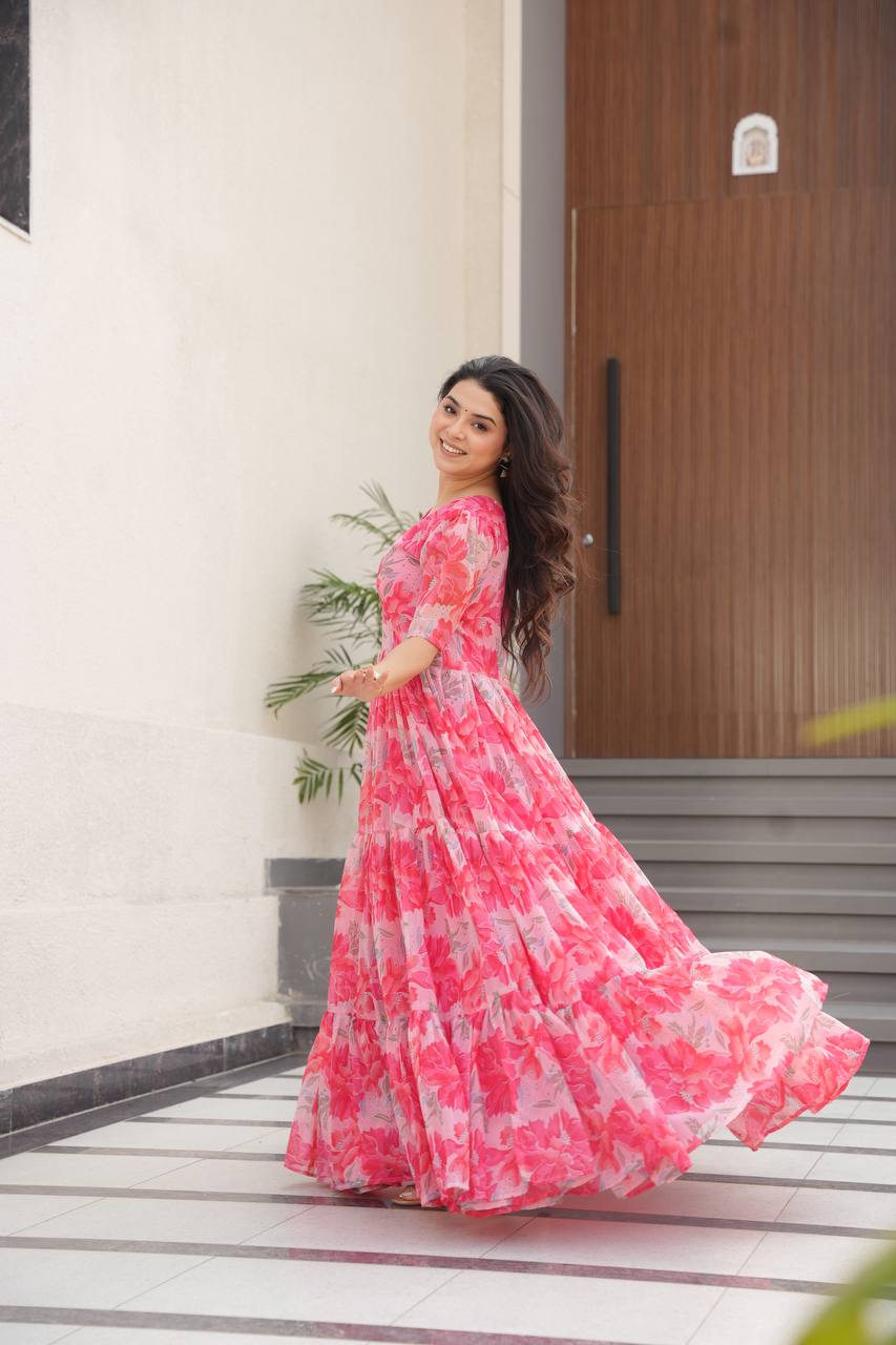 Full Flair Gown – Premium Printed Georgette, Ultimate Flare Elegance