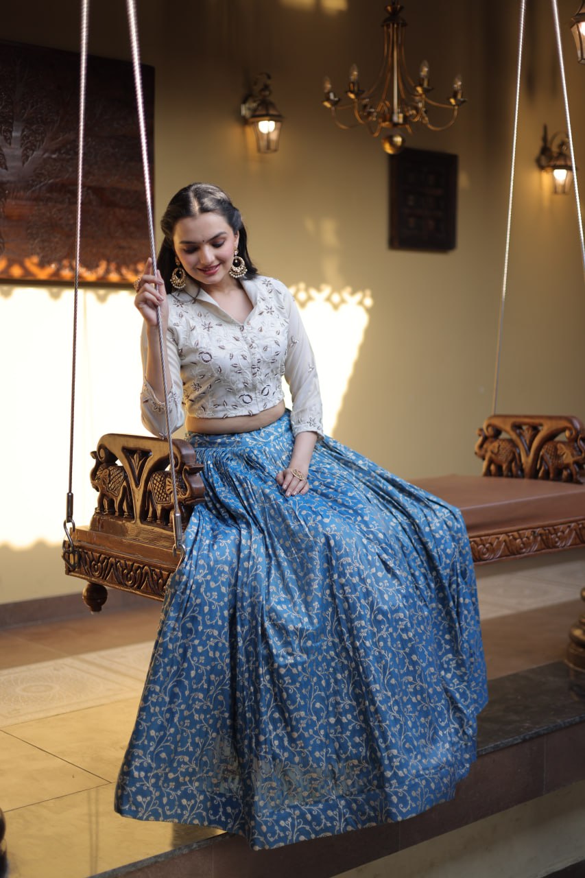 RangBhoomi Elegant Cosmos Jacquard Lehenga Choli Set with Embellished Blouse