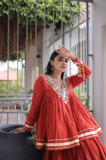 RangBhoomi Navratri Kora Cotton Full-Stitched Lehenga & Blouse Set with Mirror and Gota Work