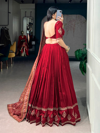 Elegant Vichitra Silk Lehenga Choli Set with Sequins and Thread Embroidery
