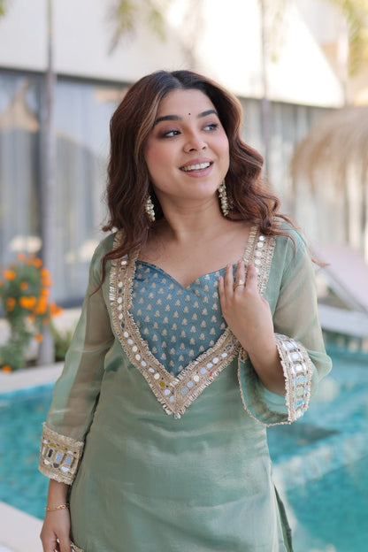 RangBhoomi Ready-Made Elegant Top and Pants Set with Matching Batwa