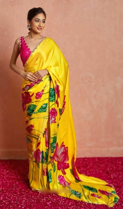 Ready To Wear Organza Silk Saree - Floral Printed
