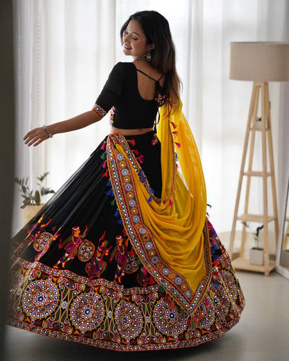 RangBhoomi Elegant Faux Georgette Mirror-Work Lehenga Set for Festive Celebrations