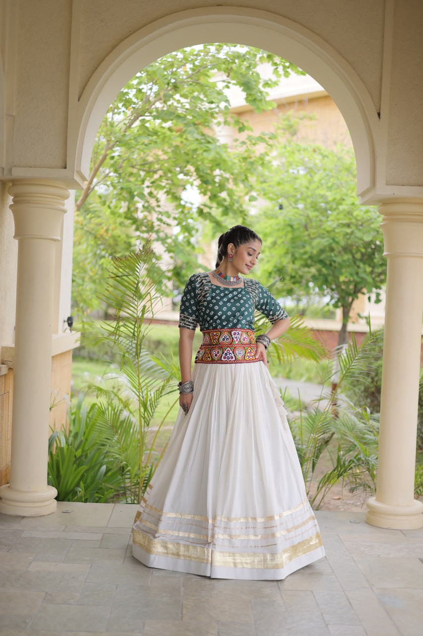 RangBhoomi Navratri Festive Lehenga Set - Cora Cotton & Bandhej Embroidered Blouse