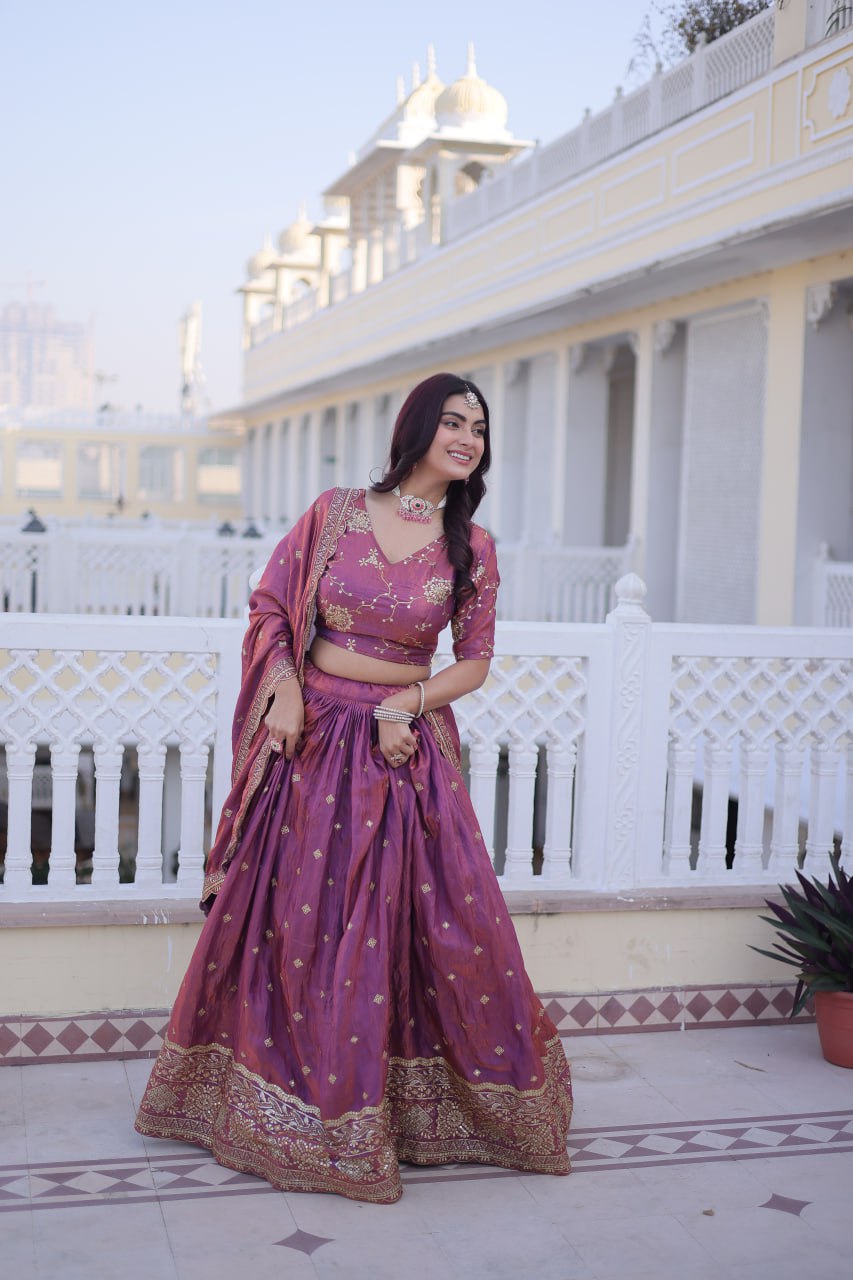 RangBhoomi Elegant Lehengha Choli Dupatta Set in YSL Silk with Sequins and Zari Embroidery