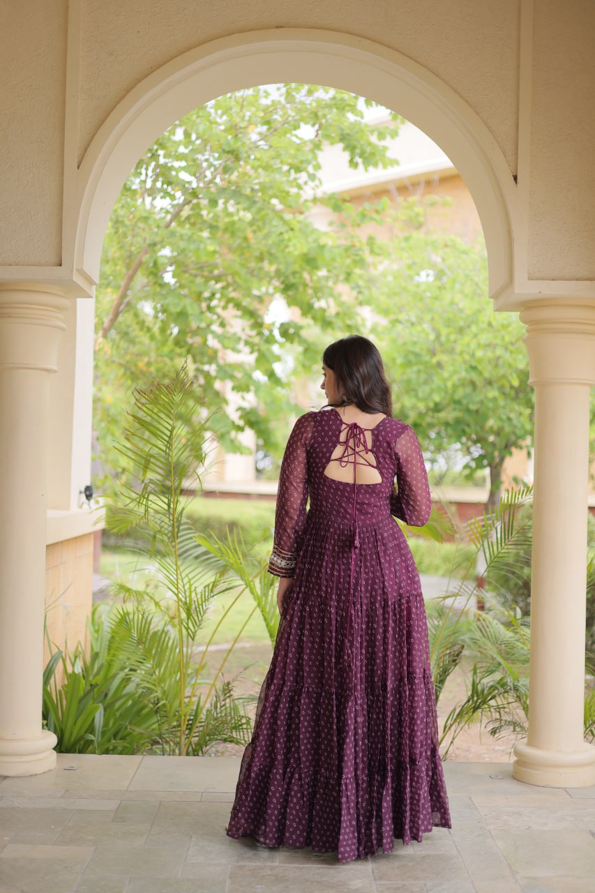 RangBhoomi Bandhani & Kutchi Patchwork Faux Georgette Gown — Navratri Special