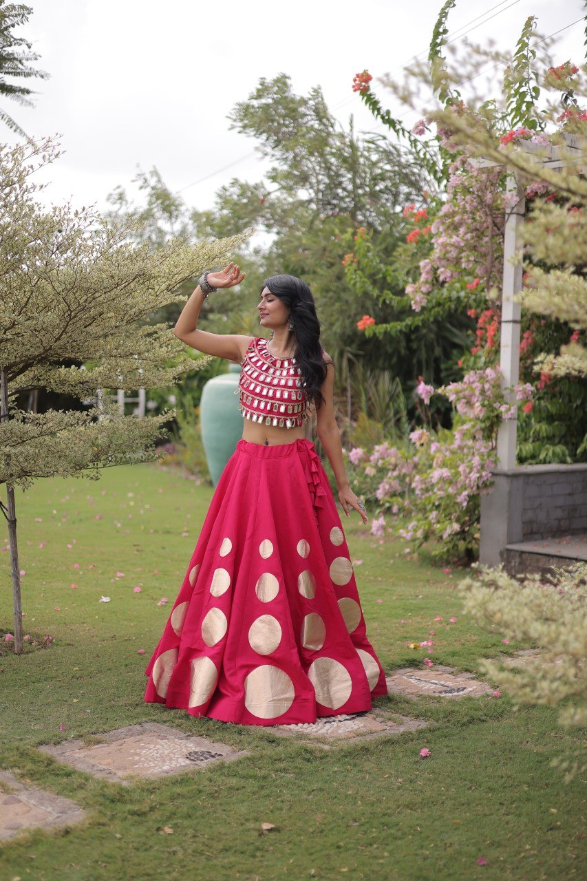 RangBhoomi Navratri Roman-Silk Lehenga Choli Set — Full-Stitched Festive Ensemble