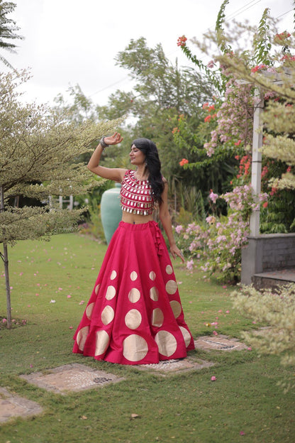 RangBhoomi Navratri Roman-Silk Lehenga Choli Set — Full-Stitched Festive Ensemble