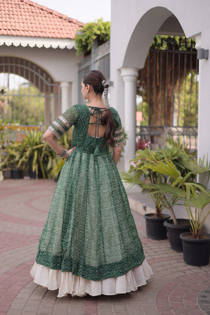 RangBhoomi Navratri 2026 Bandhani Lehenga Set — Full-Stitched Kora Cotton Lehenga with Faux Georgette Kurti