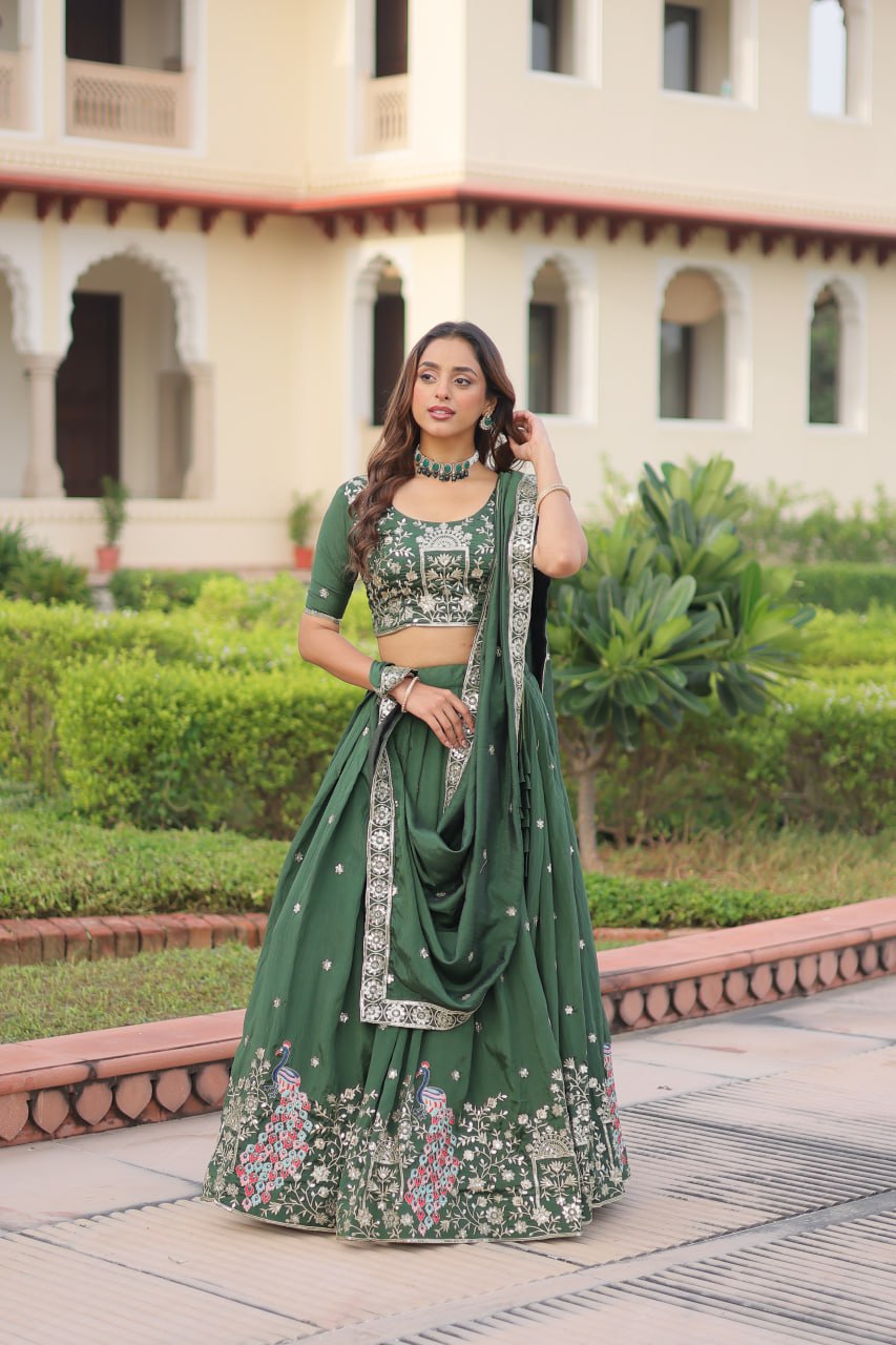 RangBhoomi Premium Vichitra Silk Lehenga Choli Set 2026 with Embroidered Sequins, Zari & Thread Work