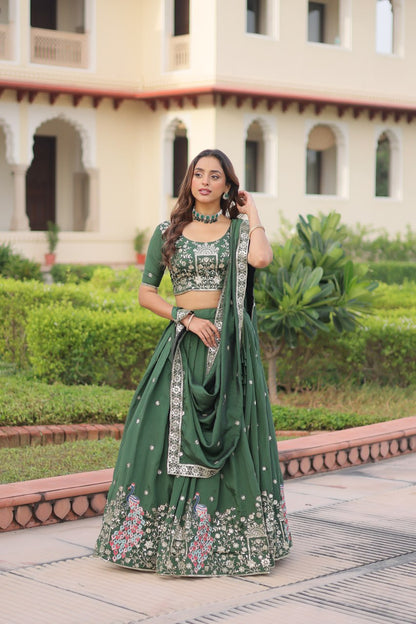 RangBhoomi Premium Vichitra Silk Lehenga Choli Set 2026 with Embroidered Sequins, Zari & Thread Work